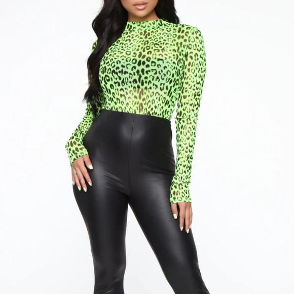 Fashion Nova Animal Print Mesh Long Sleeve Bodysuit. Size XL. - Picture 3 of 6
